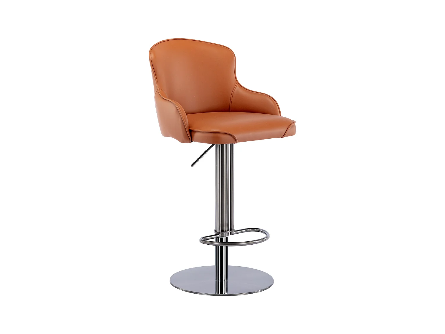 Zwarte barkruk van roestvrij staal, modern leer, met rugleuning, draaibaar en in hoogte verstelbaar (52,5x52,5x116 cm)