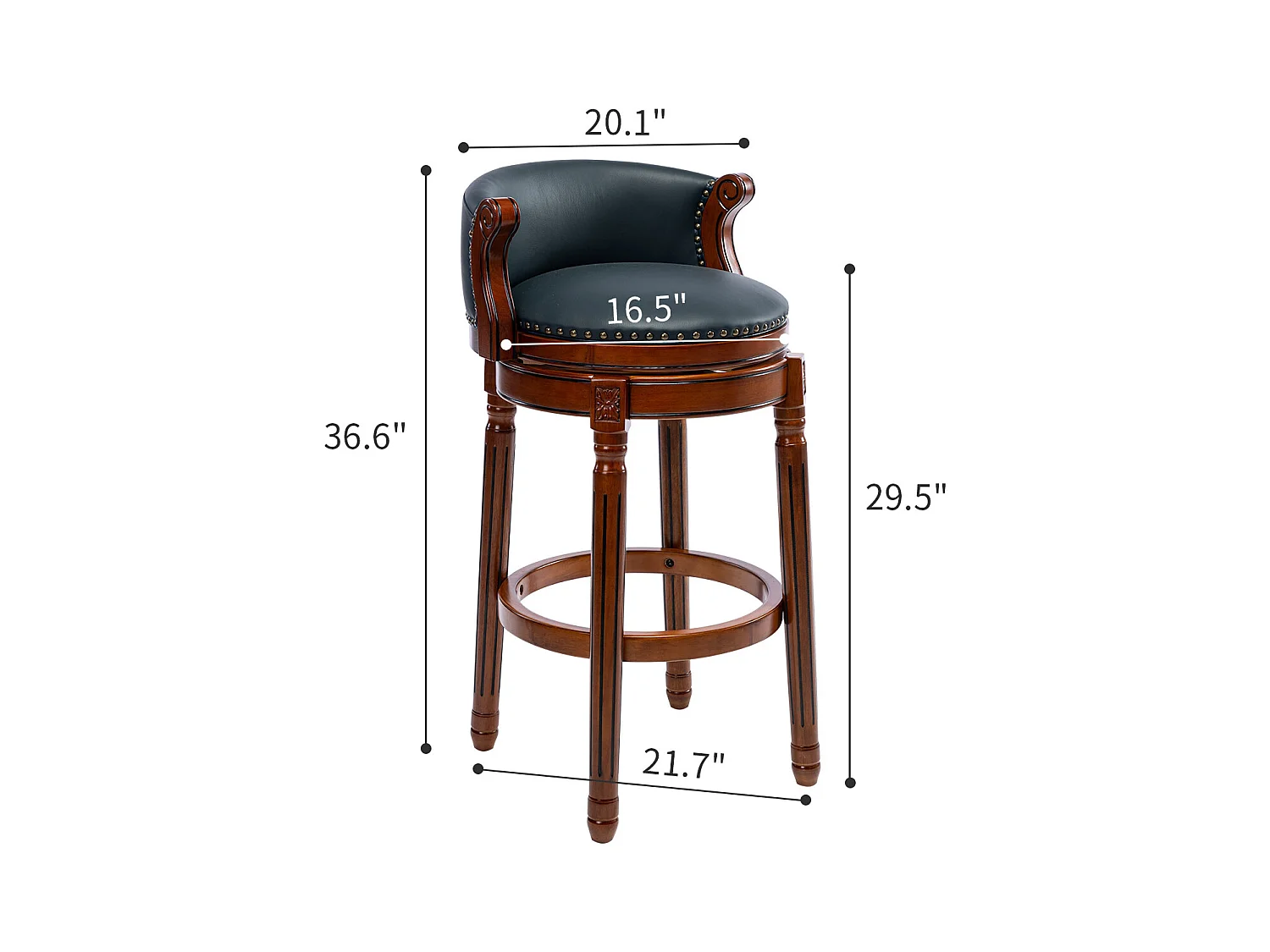 Tabouret de bar pivotant à 360°, cuir véritable, cadre en bois, bleu (54.8x54.8x96 cm)