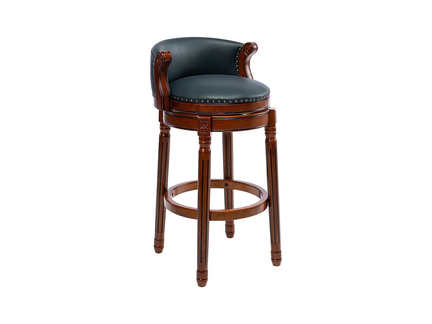 360° draaibare barkruk, echt leer, houten frame, blauw (54,8x54,8x96 cm)