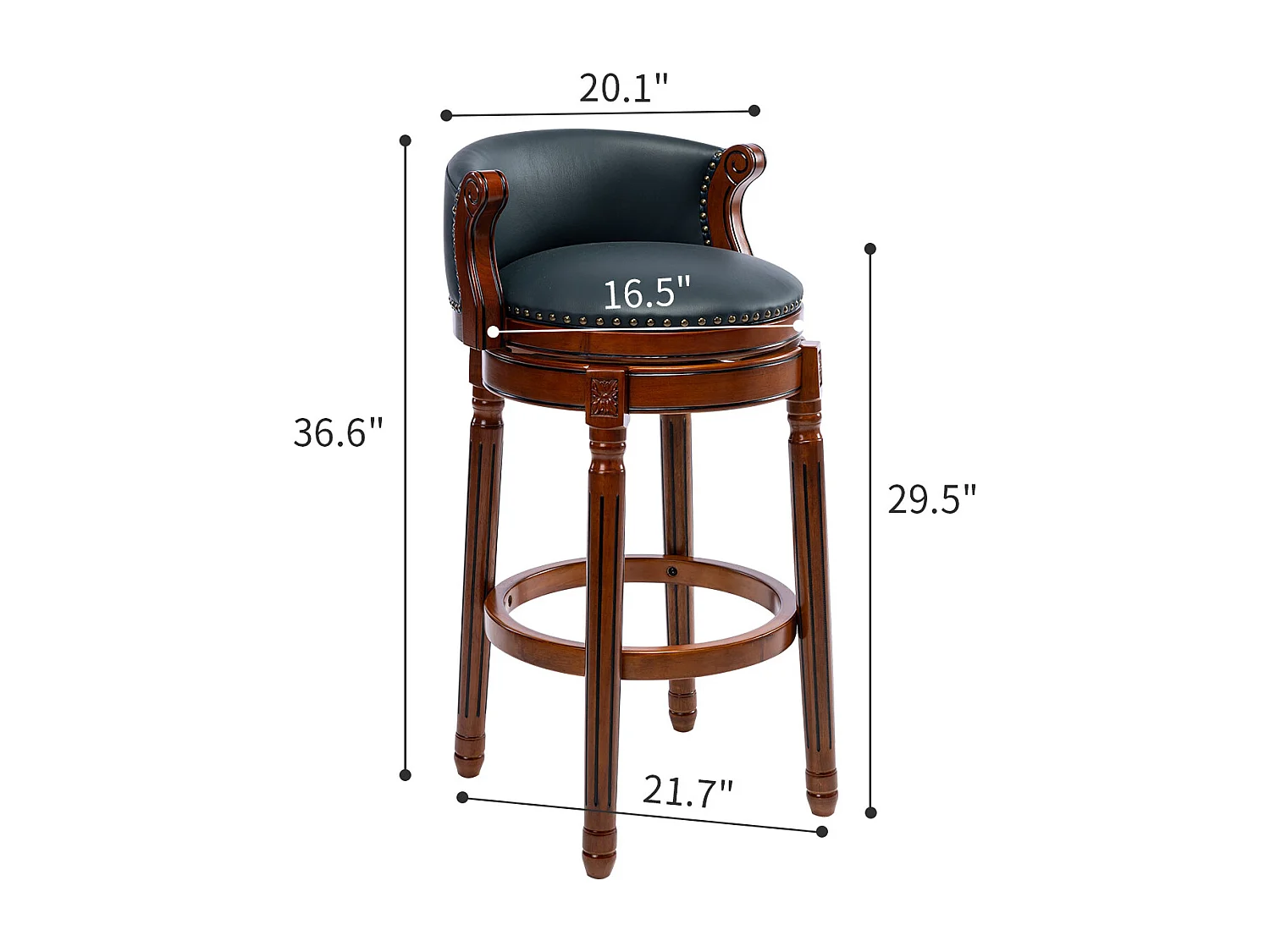 Tabouret de bar pivotant à 360°, cuir véritable, cadre en bois, bleu (54.8x54.8x96 cm)
