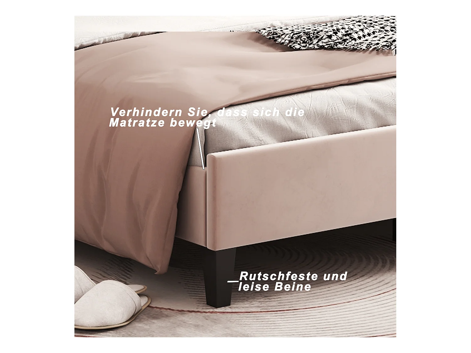 Lit 140 x 200 cm, Tête de Lit en Forme de Fleur, Cadre en Bois, Tissu Velours Beige (206 x 150 x 110.5 cm)