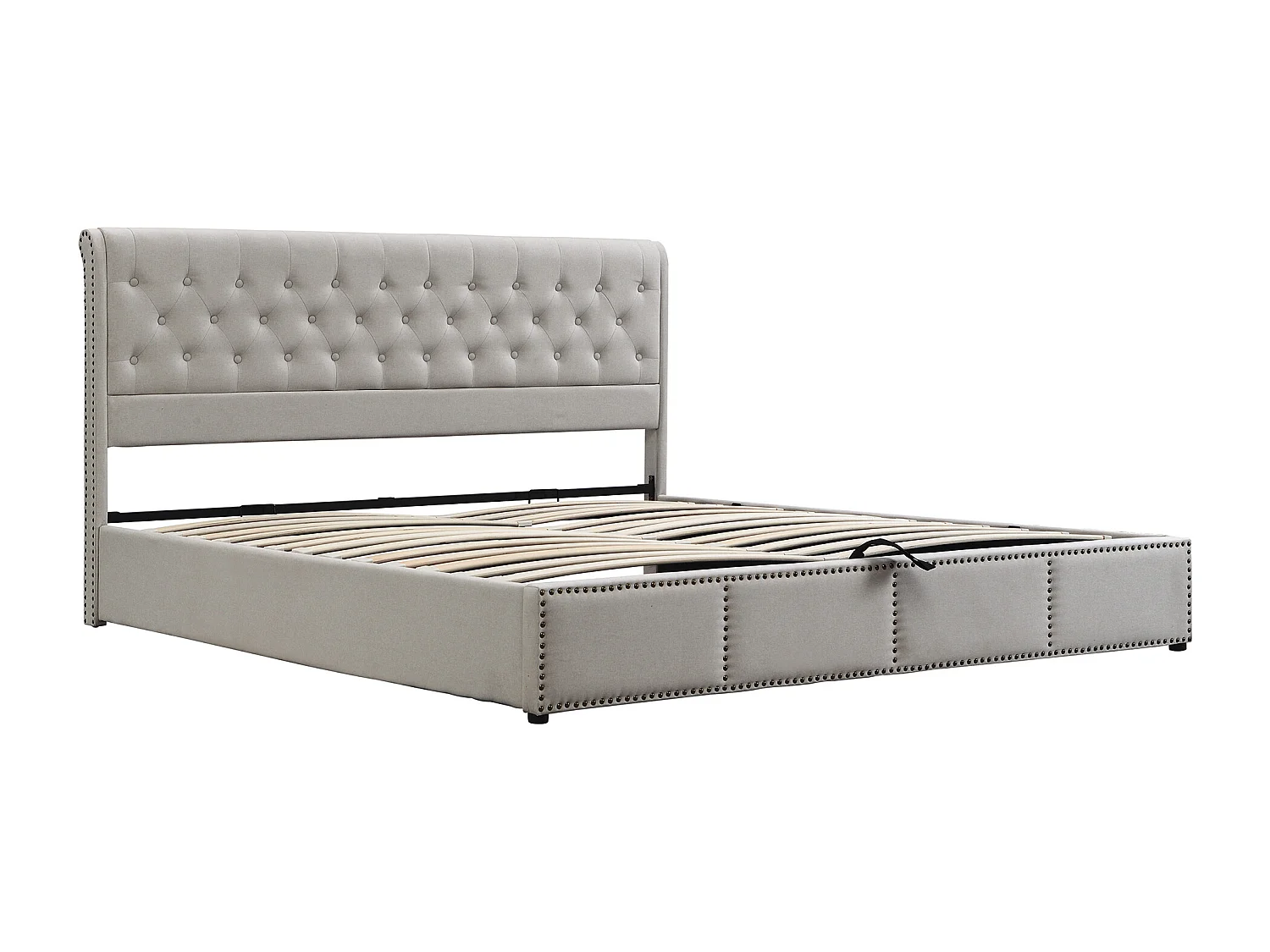 Cama de lino y algodón de 140 x 200 cm, cabecero tapizado, diseño elegante, con almacenaje y nudos decorativos (140 x 200 x 102,5 cm)