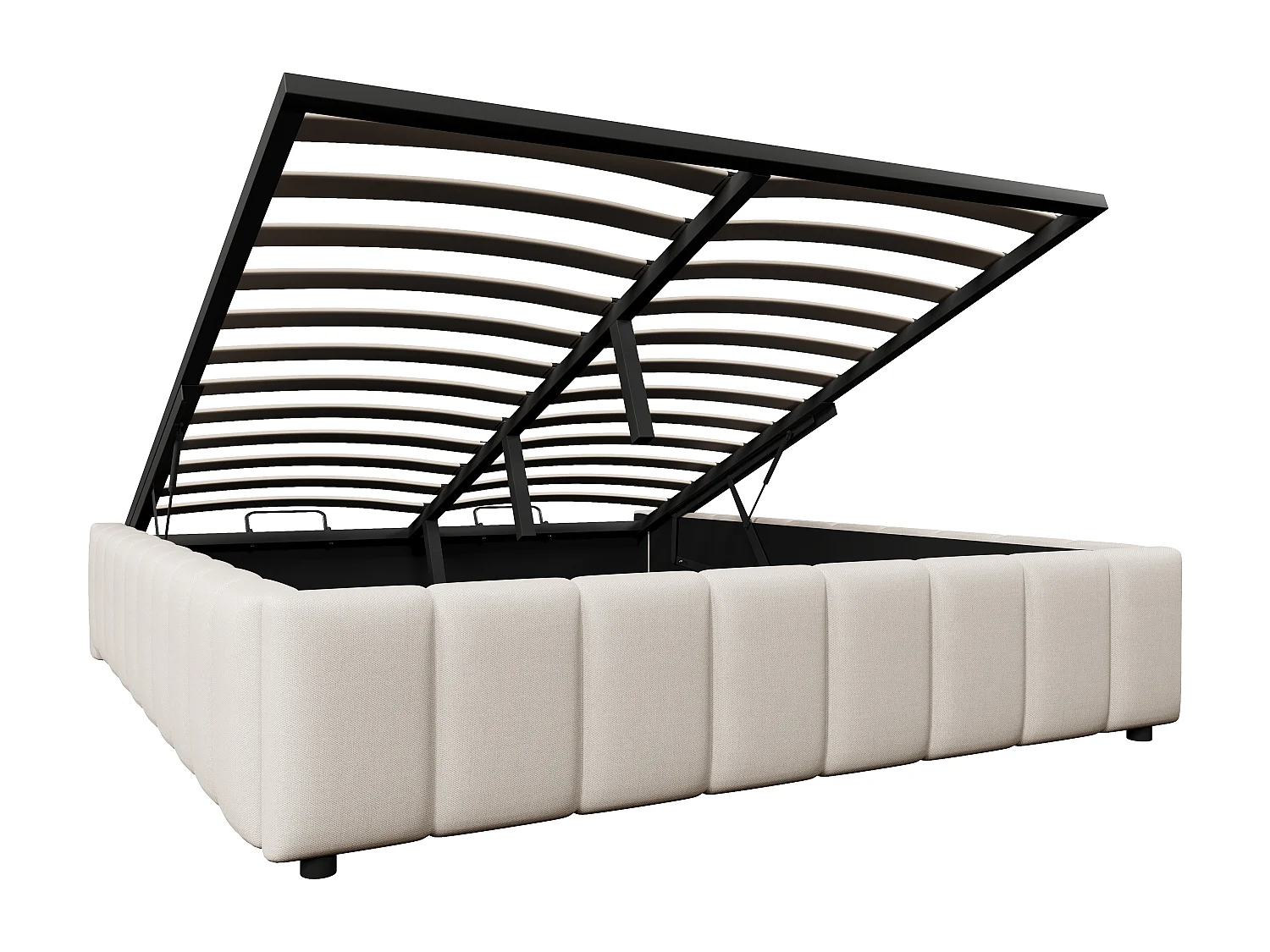 Cama con canapé hidráulico, 140x200cm, sin cabecero, lino, beige (201x141x32 cm)