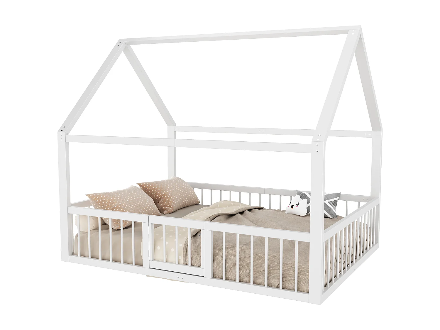 Lit plat, métal, 140x200 cm, lit pour enfants avec bureau, sans matelas, garde-corps, échelle, décorations de maison, blanc (244x144x100 cm)