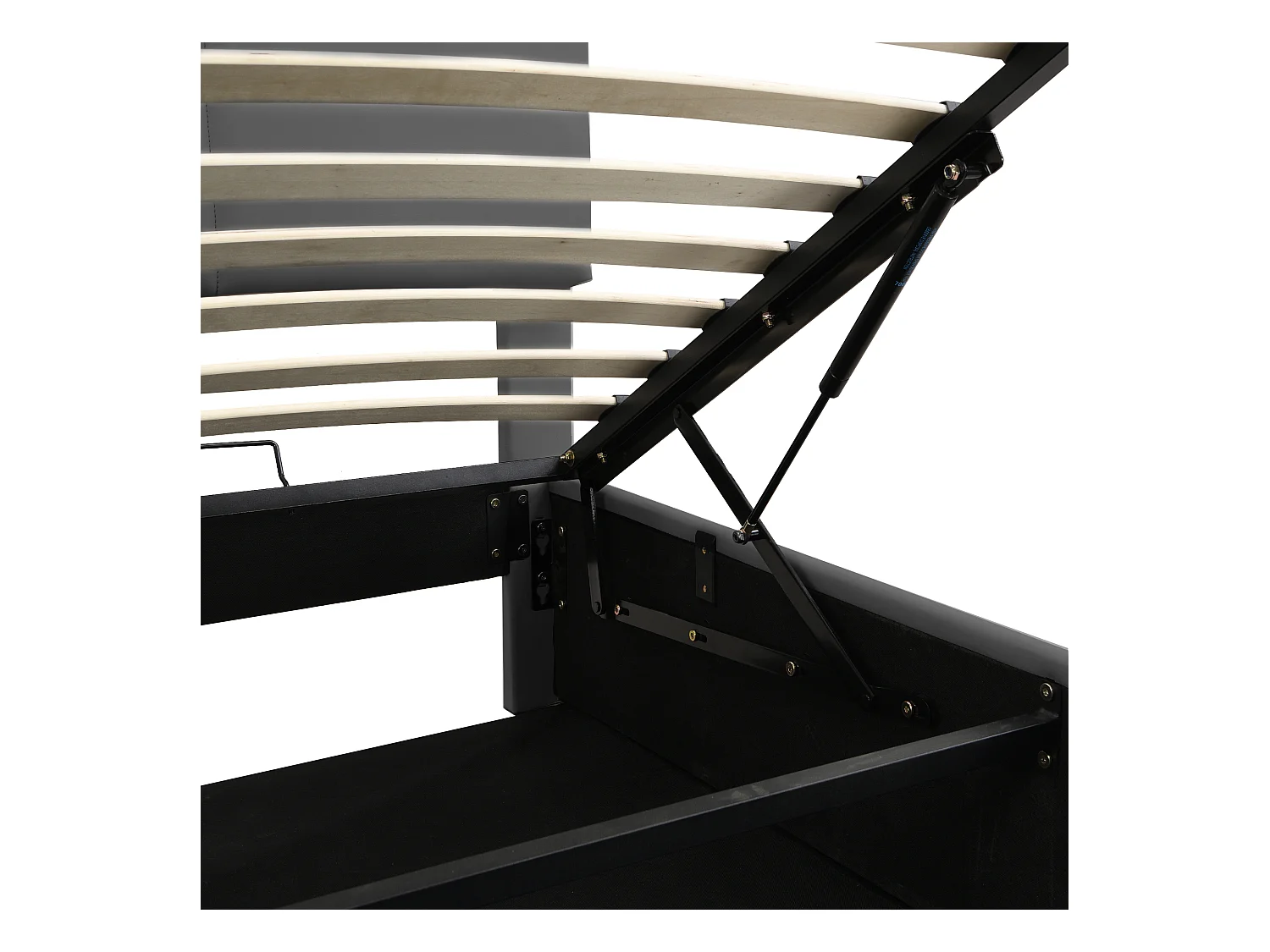 Lit 180x200 cm avec éclairage LED et rangement hydraulique, cadre en simili cuir gris (200x181x91 cm)