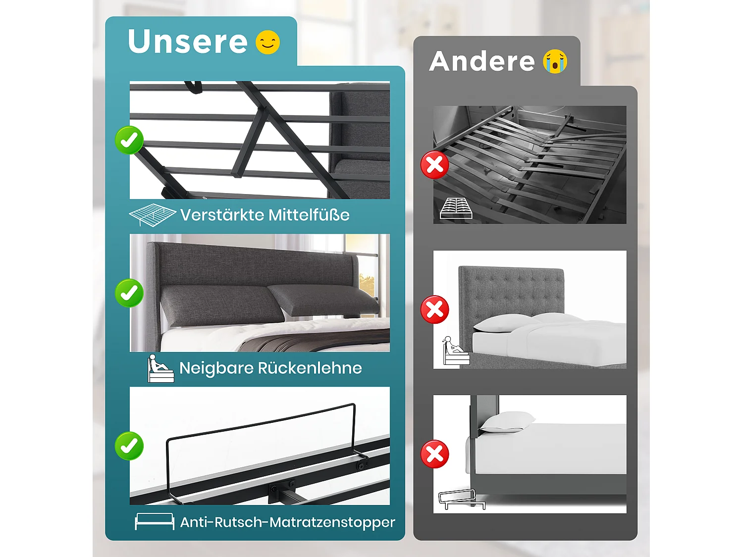 Lit double 140x200cm avec tête de lit réglable, cadre de lit hydraulique avec espace de rangement, en lin et métal, gris (217x145x113 cm)