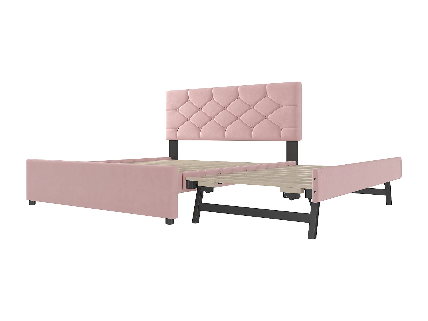 Lit avec coffre et sommier à lattes, 140x200 cm, design minimaliste, velours rose (211x152x104 cm)