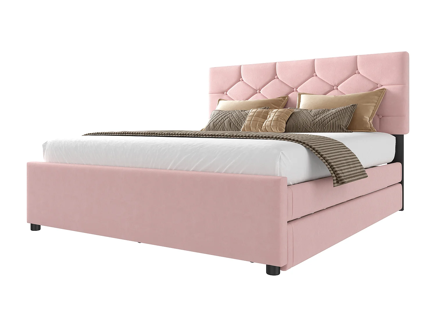 Bed met opbergruimte en lattenbodem, 140x200 cm, minimalistisch design, roze fluweel (211x152x104 cm)