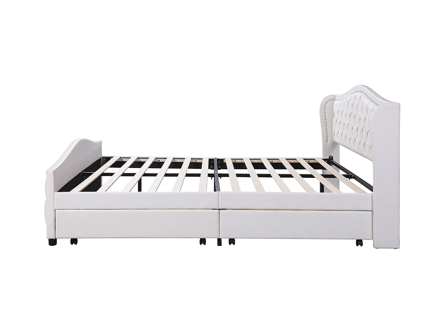 Lit 180x200 avec Tête de Lit et 2 tiroirs, Design Classique, Lit de Rangement, PU, Blanc (180x200x100 cm)