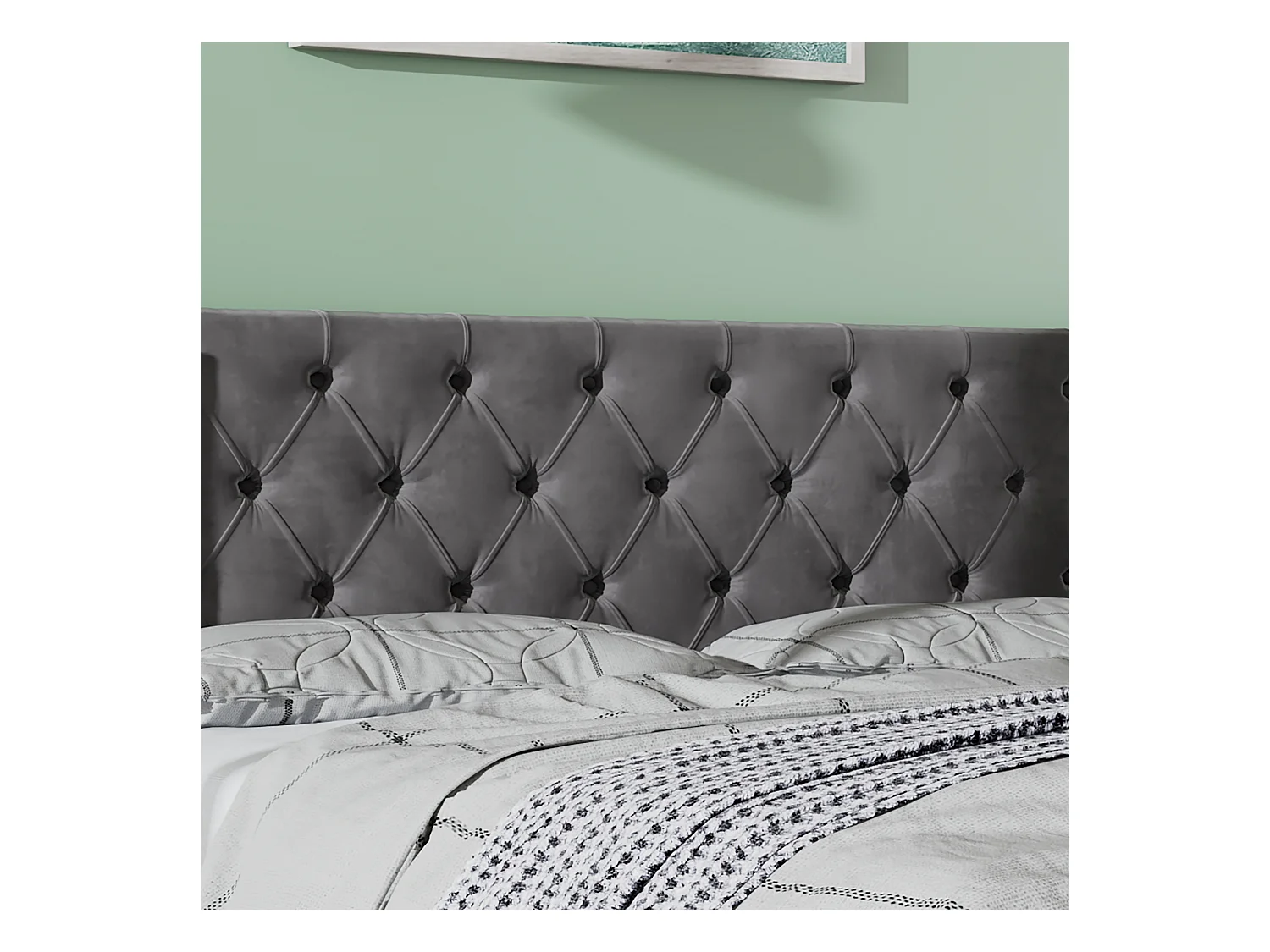 Lit capitonné avec oreiller en forme d'oreilles, tissu velours, avec rangement hydraulique, gris (209x149.5x94.5 cm)