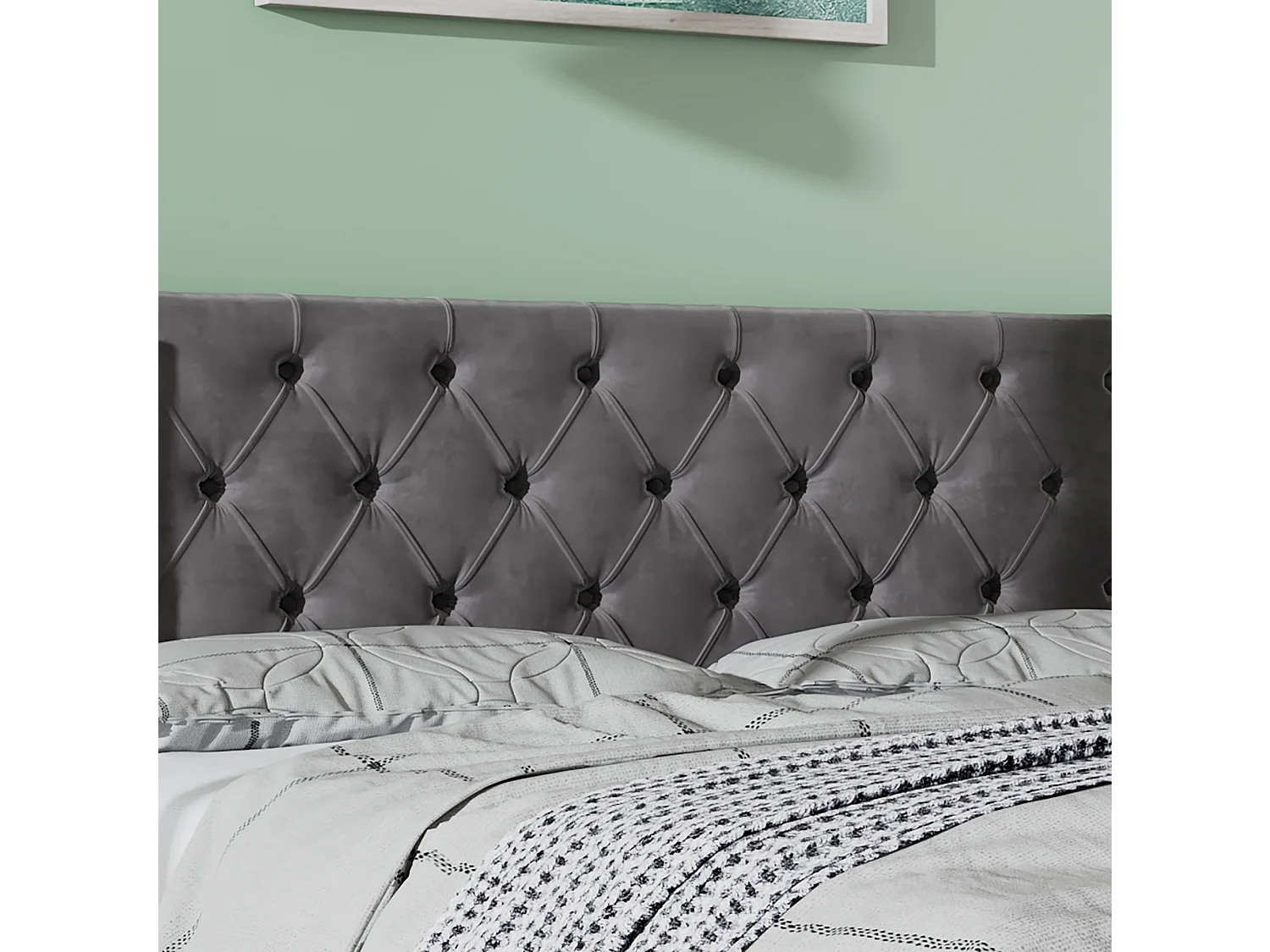 Cama tapizada con almohada en forma de oreja, tela de terciopelo, con almacenaje hidráulico, color gris (209x149,5x94,5 cm)