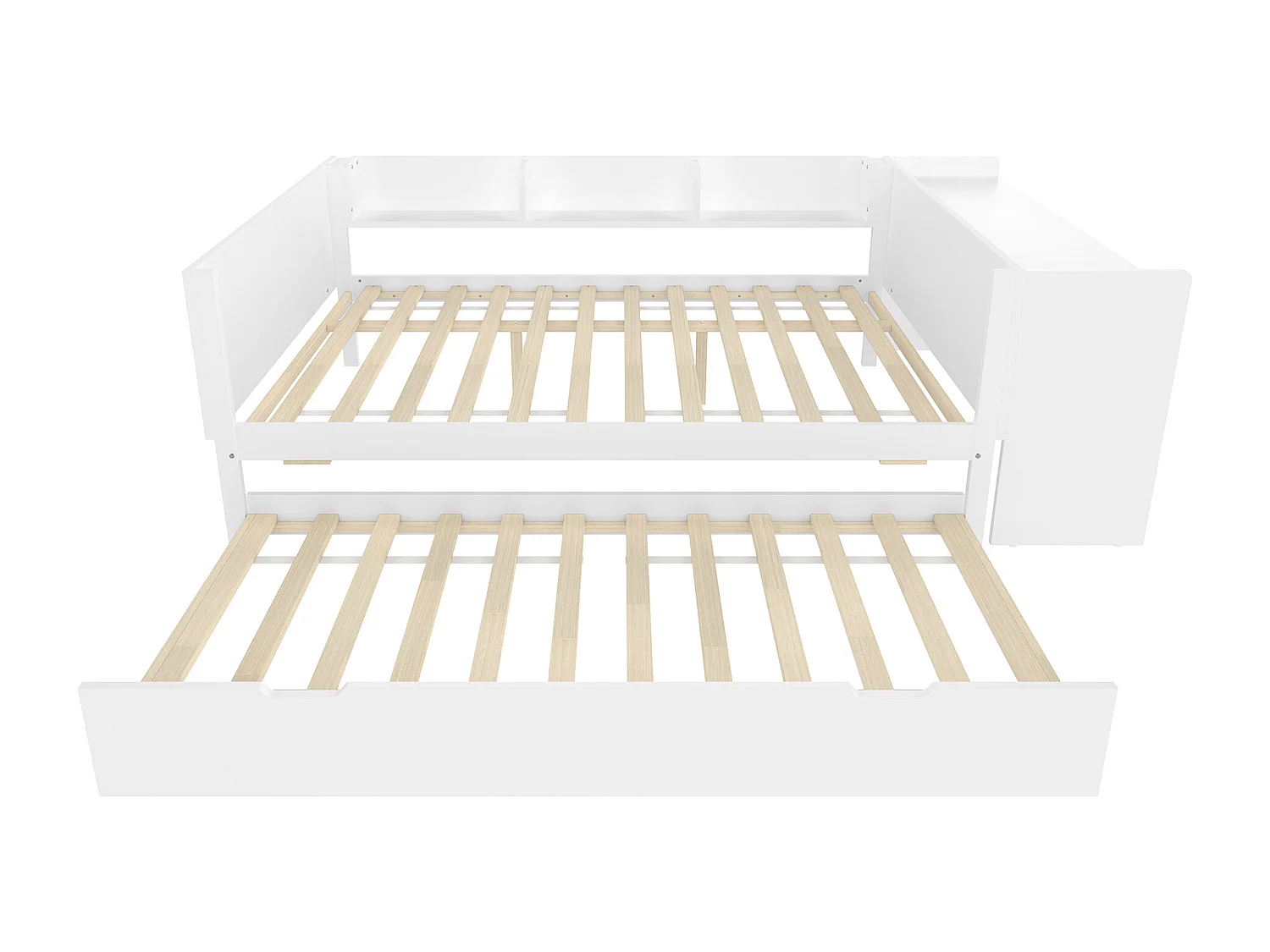 Bed met bureau, lade en planken, grenenhout, wit (140x200 cm)