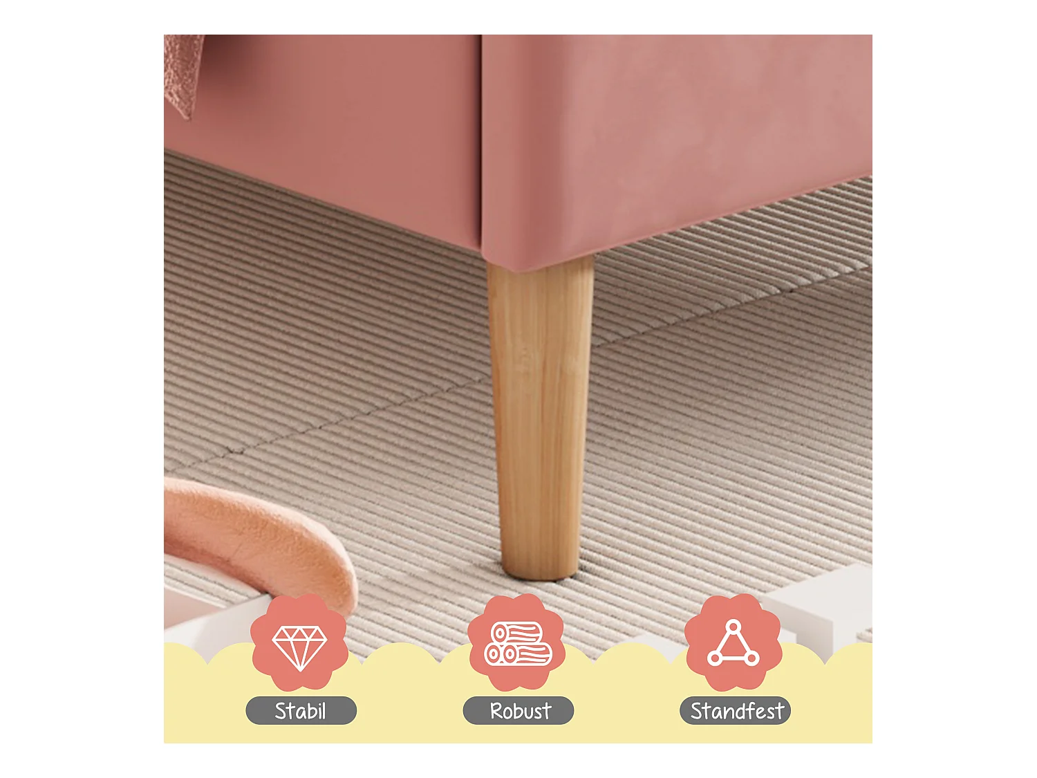 Fluwelen bed 140x200, met hoofdbord en lattenbodem, in hoogte verstelbaar hoofdbord, Rosa (140x200x117,5 cm)