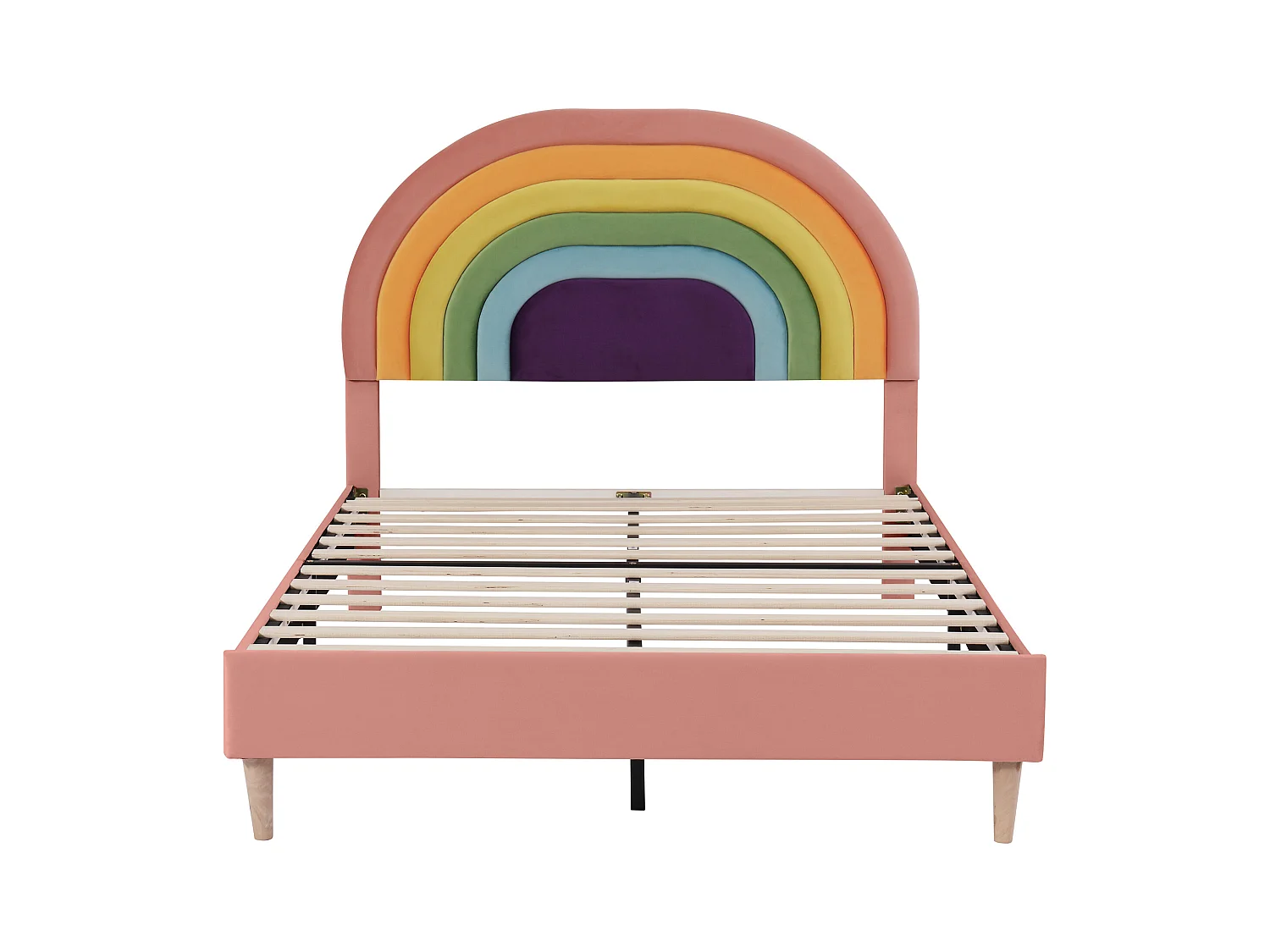 Fluwelen bed 140x200, met hoofdbord en lattenbodem, in hoogte verstelbaar hoofdbord, Rosa (140x200x117,5 cm)