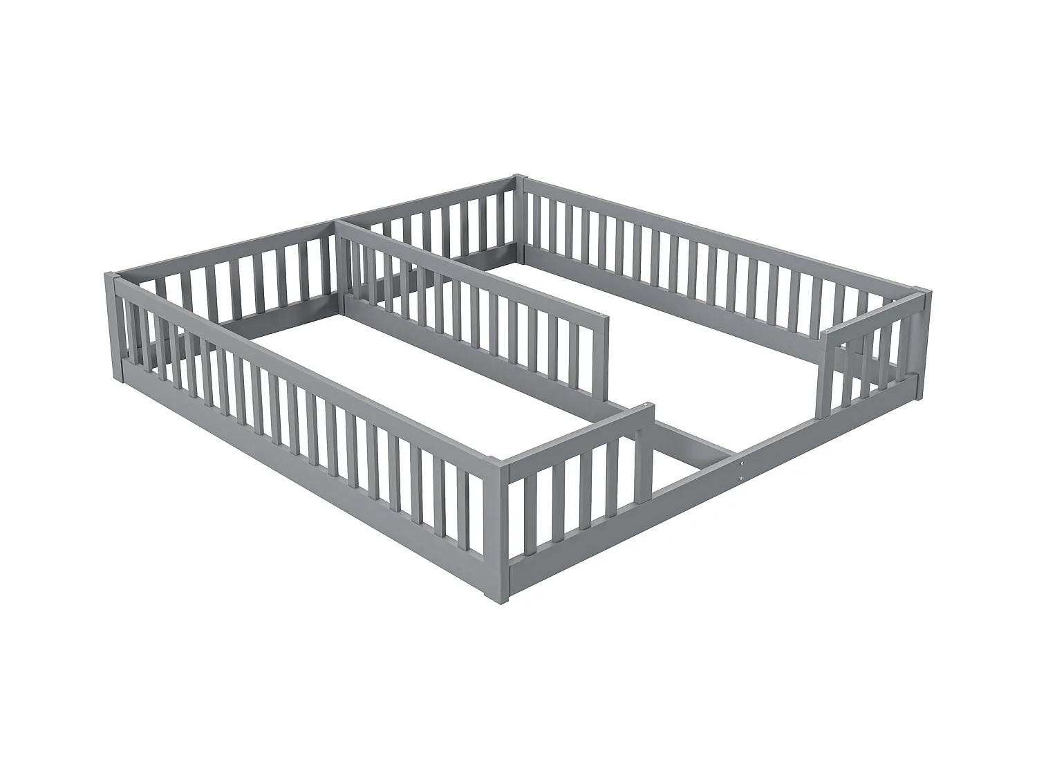 Lit panel 90 x 200 cm, lit enfant avec grille, sans sommier (sans matelas), pour familles avec 2 enfants, pin, style minimaliste, gris (204x187x40 cm)