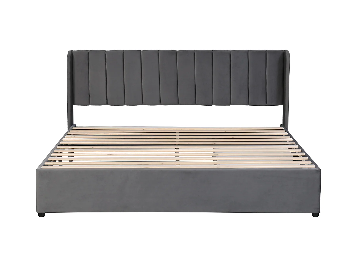 Lit capitonné 180 x 200 cm avec tête de lit, 2 tiroirs et sommier à lattes, velours gris (207.5x186x92 cm)