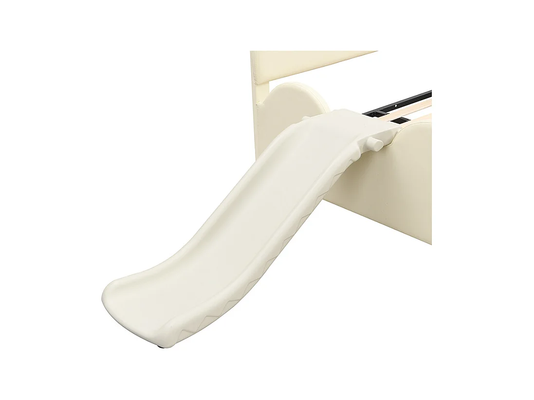 Lit Enfant Cartoon Bateau, 140x200 cm, avec Rétro et Échelle, Matériau PU, Beige (209.5x249x110 cm)