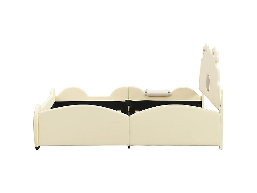 Lit Enfant Cartoon Bateau, 140x200 cm, avec Rétro et Échelle, Matériau PU, Beige (209.5x249x110 cm)