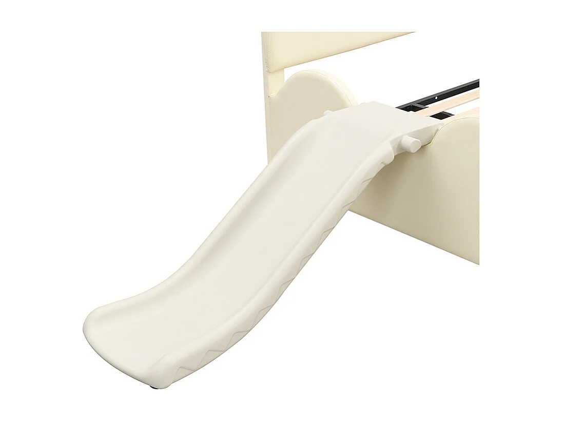 Lit Enfant Cartoon Bateau, 140x200 cm, avec Rétro et Échelle, Matériau PU, Beige (209.5x249x110 cm)