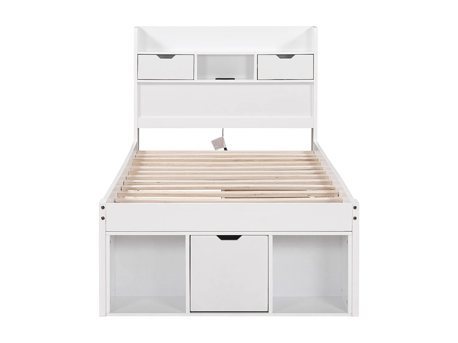 Eenpersoonsbed, 90x200cm, met USB-aansluiting & lades & opbergruimte, kinder- en tienerbed, multifunctioneel, wit (L90xD200xH60cm)