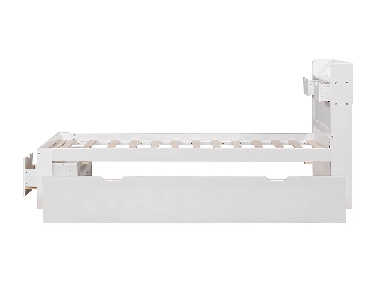 Eenpersoonsbed, 90x200cm, met USB-aansluiting & lades & opbergruimte, kinder- en tienerbed, multifunctioneel, wit (L90xD200xH60cm)