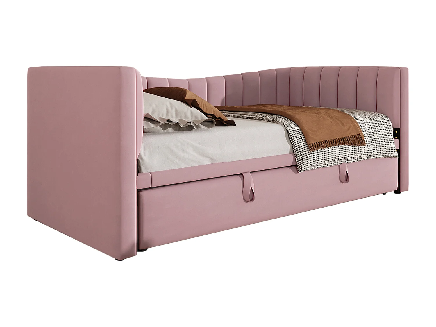 Vlak bed met bureau, lades en planken, grenenhout, wit (90x200 cm)