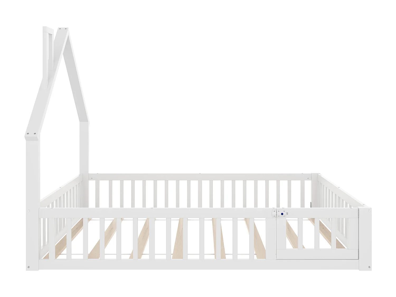 Lit pour enfant, 140 x 190 cm, avec tête de lit en forme de cheminée, cadre en pin avec lattes, style minimaliste, blanc (140x190x164 cm)