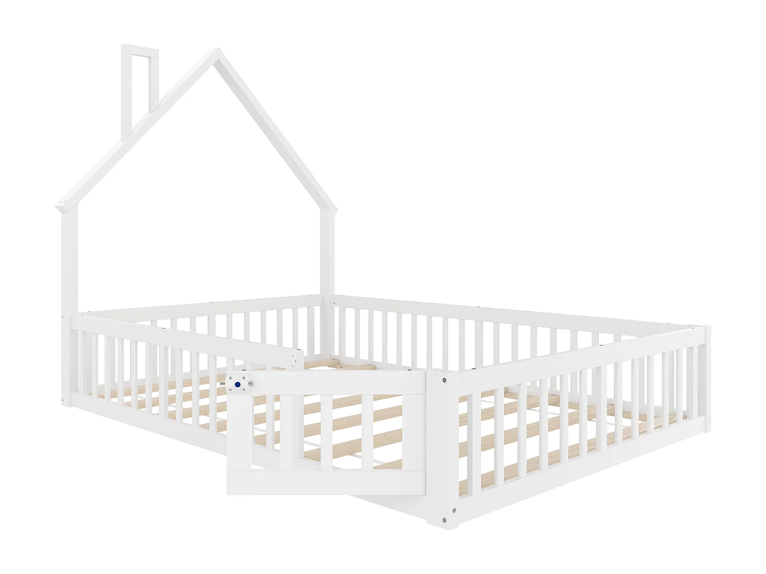 Lit pour enfant, 140 x 190 cm, avec tête de lit en forme de cheminée, cadre en pin avec lattes, style minimaliste, blanc (140x190x164 cm)