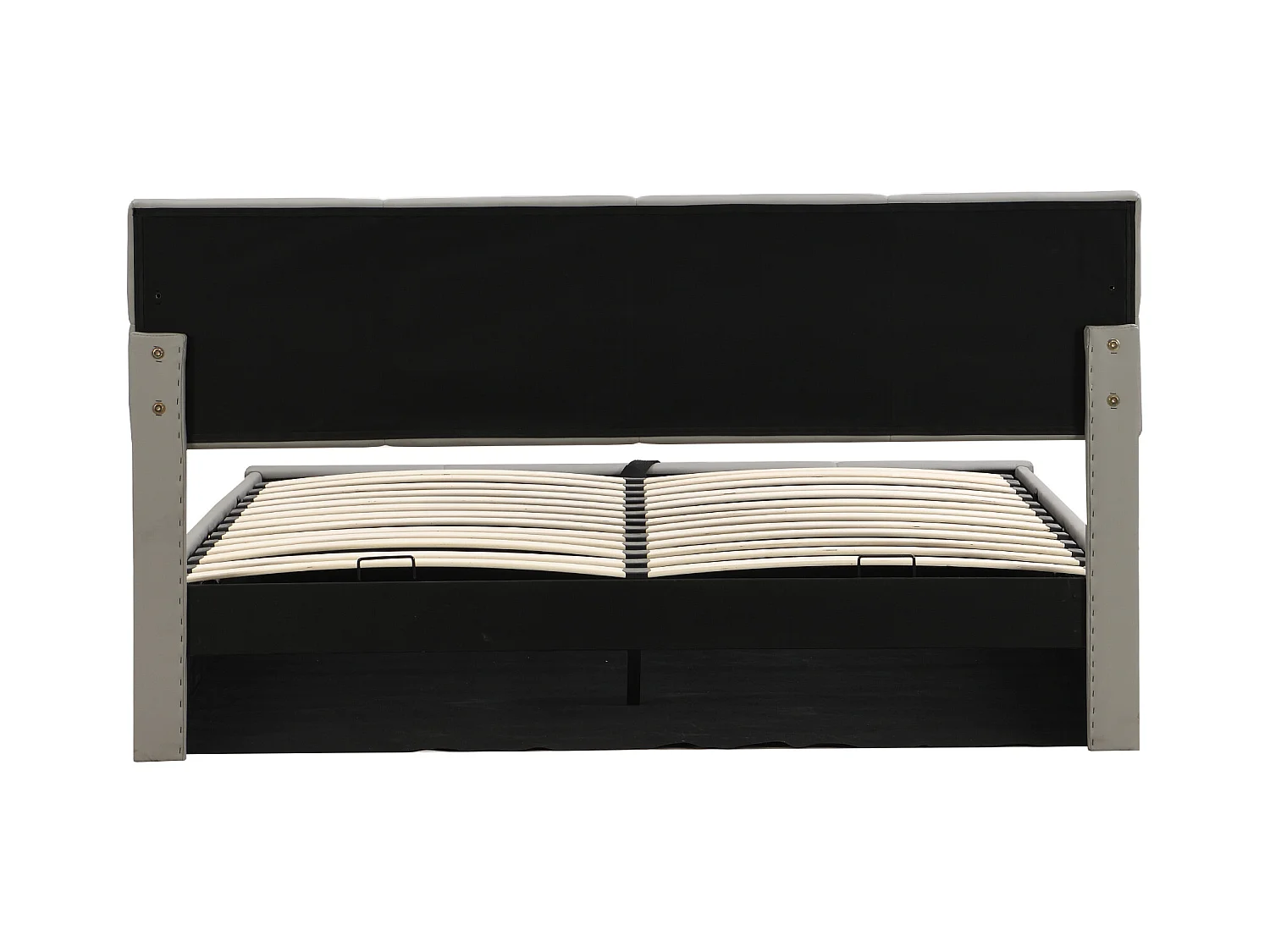 Lit 180x200 cm avec éclairage LED, rangement hydraulique et sommier à lattes, en simili cuir beige (200x181x91 cm)