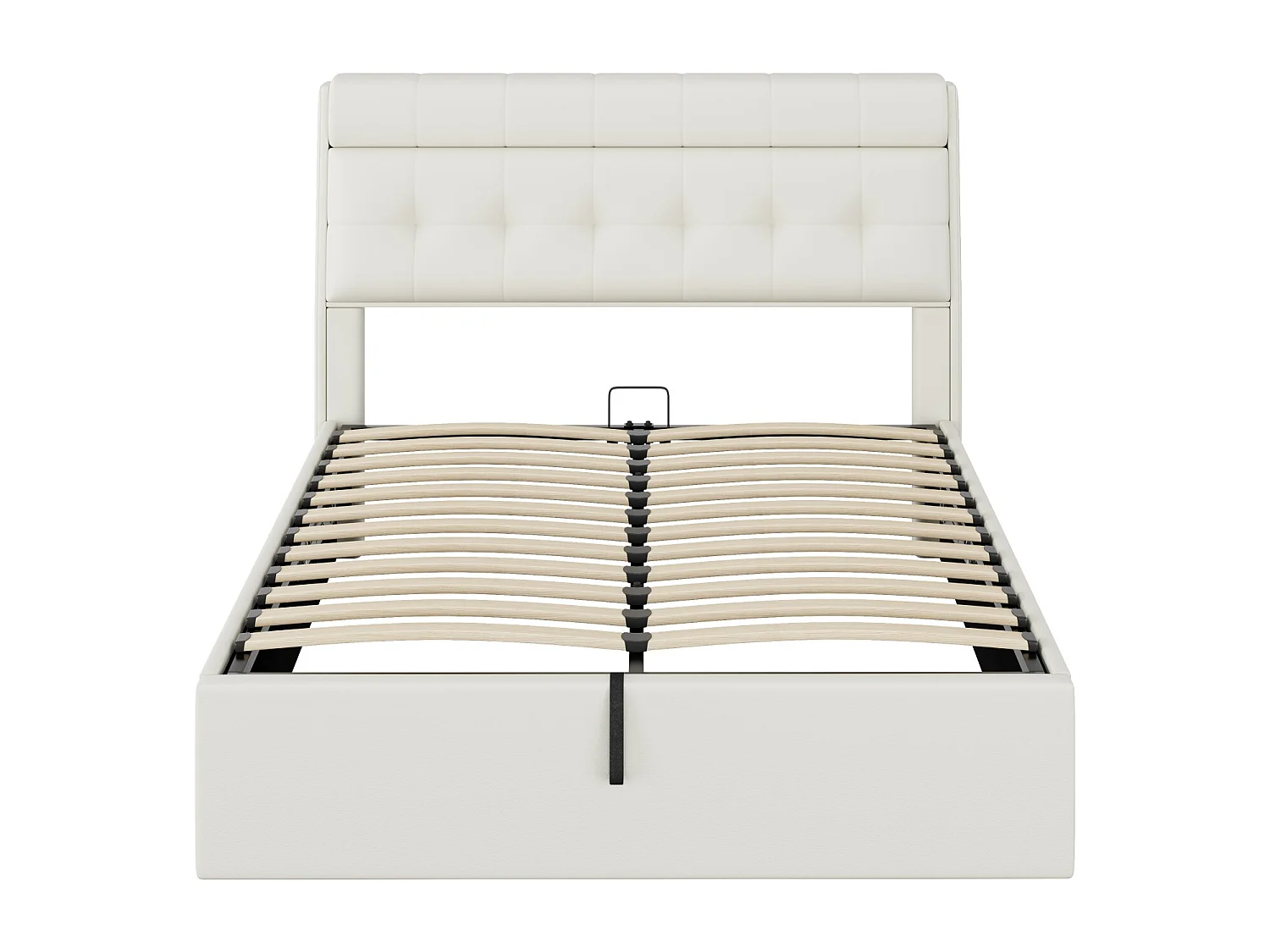 Lit avec rangement hydraulique, PU, blanc, avec tiroirs et tête de lit, 140x190 cm (188.5x31x18 cm)