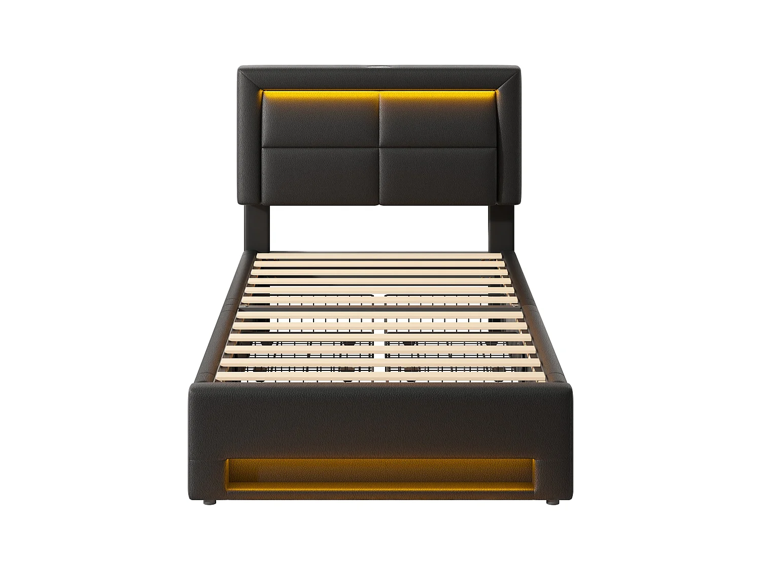 Lit 90x200 cm avec USB, LED et tiroirs, en PU noir (90x200x95 cm)