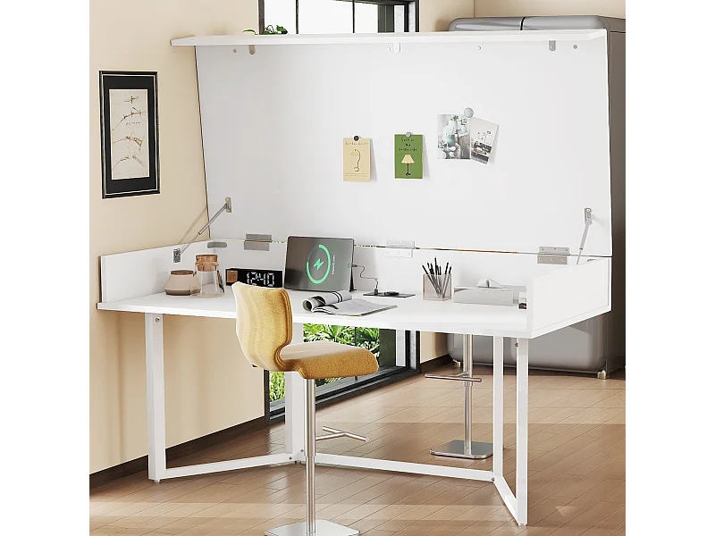 Bureau multifonction pliable avec prise européenne – MDF, noir et chêne, avec espace de rangement (120x50x76 cm)