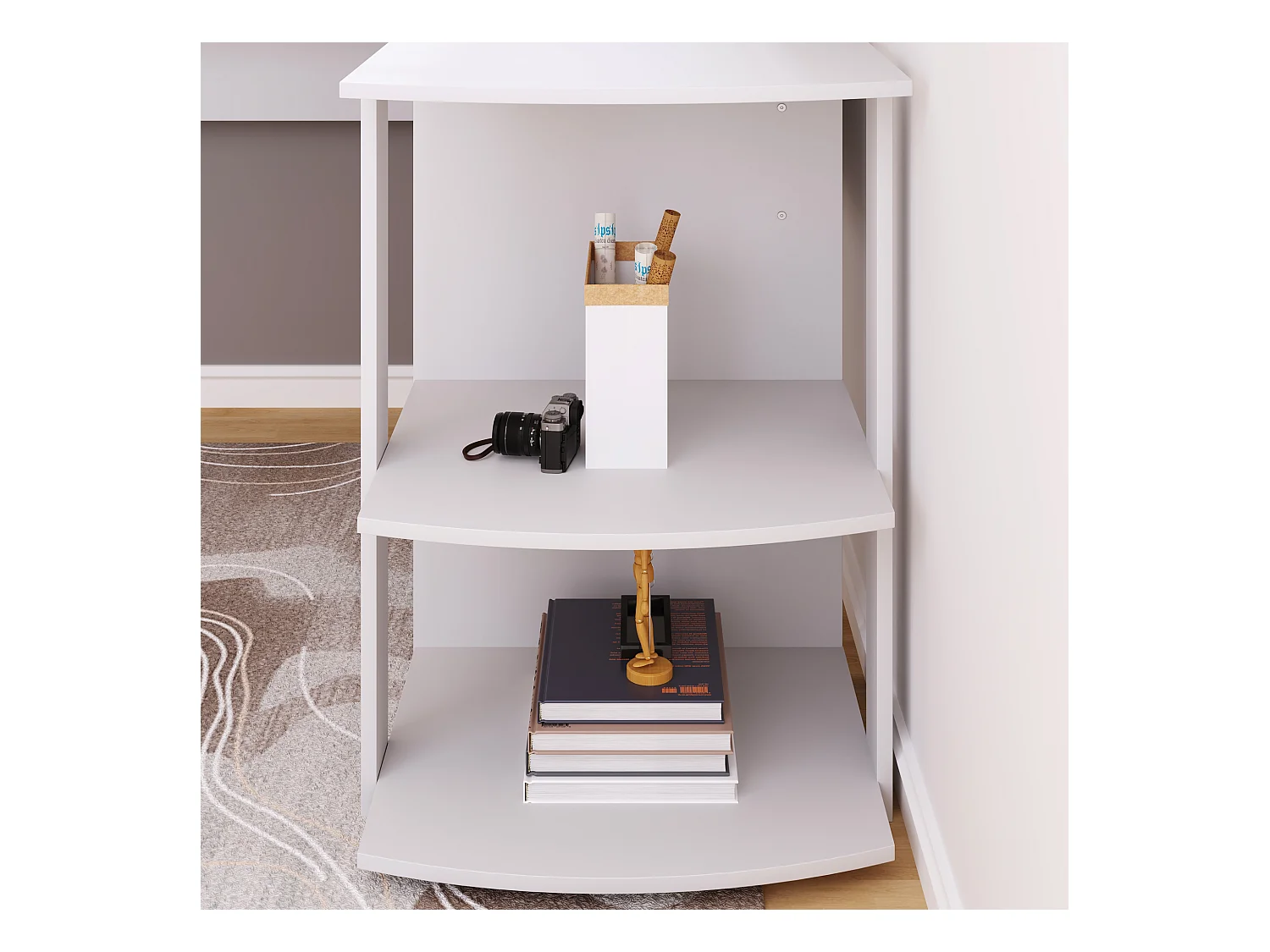 Bureau d'angle L avec 2 étagères, en panneau de particules, blanc (75x140x140 cm)