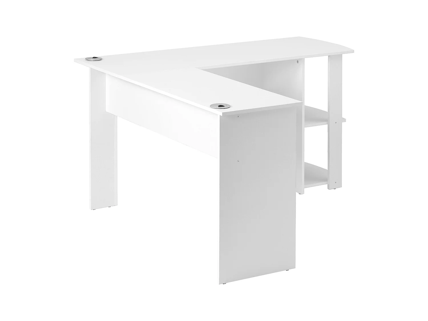 Bureau d'angle L avec 2 étagères, en panneau de particules, blanc (75x140x140 cm)