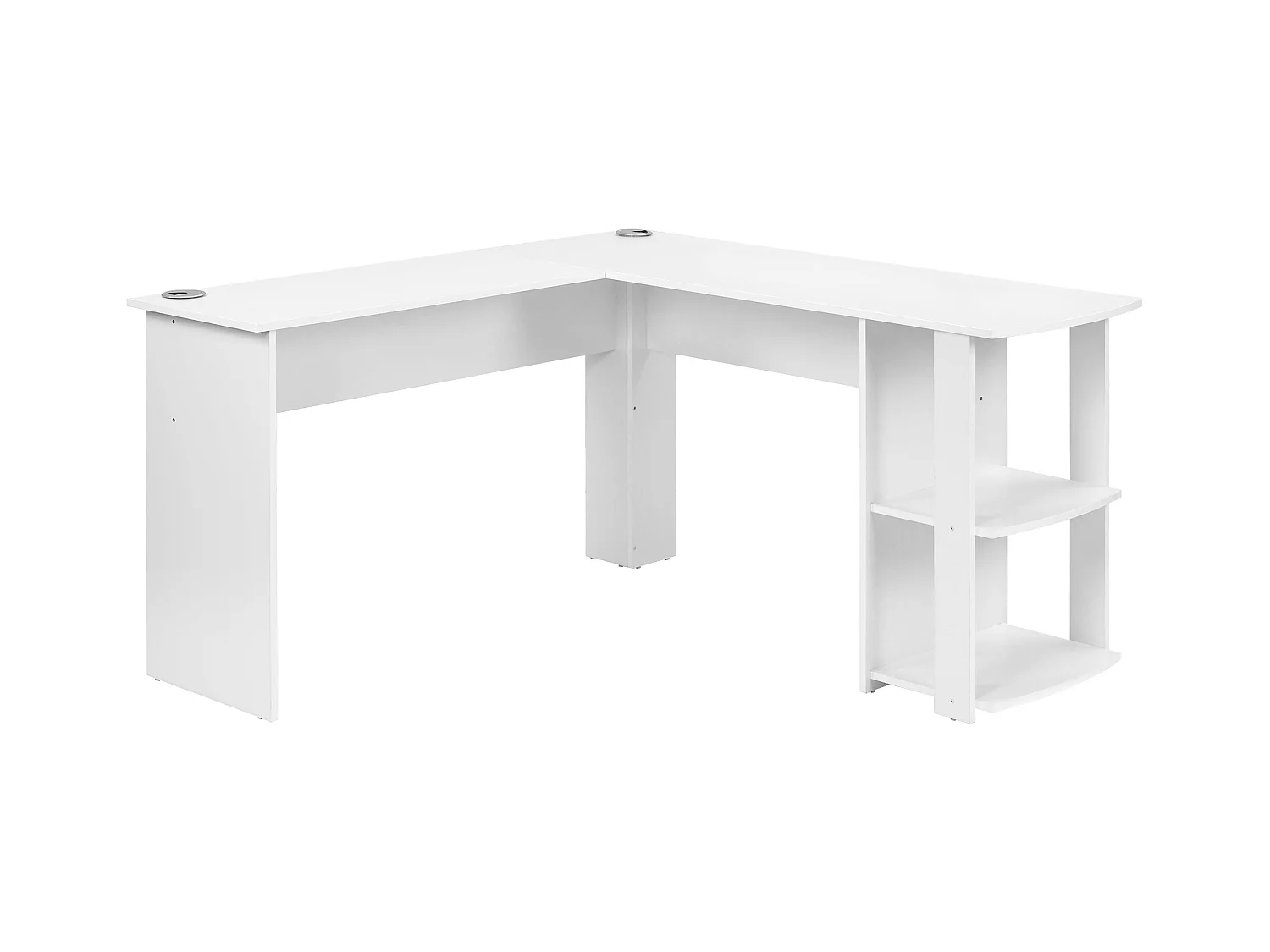 Bureau d'angle L avec 2 étagères, en panneau de particules, blanc (75x140x140 cm)
