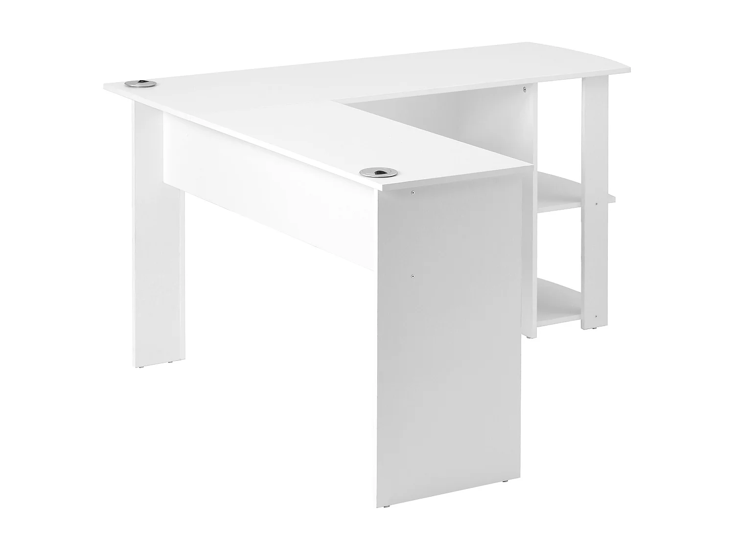 L-vormig hoekbureau met 2 legplanken, gemaakt van spaanplaat, wit (75x140x140 cm)