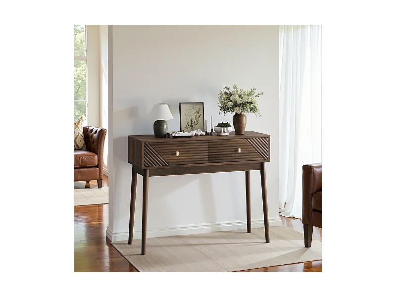 Escritorio Mid-Century, 2 cajones, MDF, nogal (100x35x80 cm)