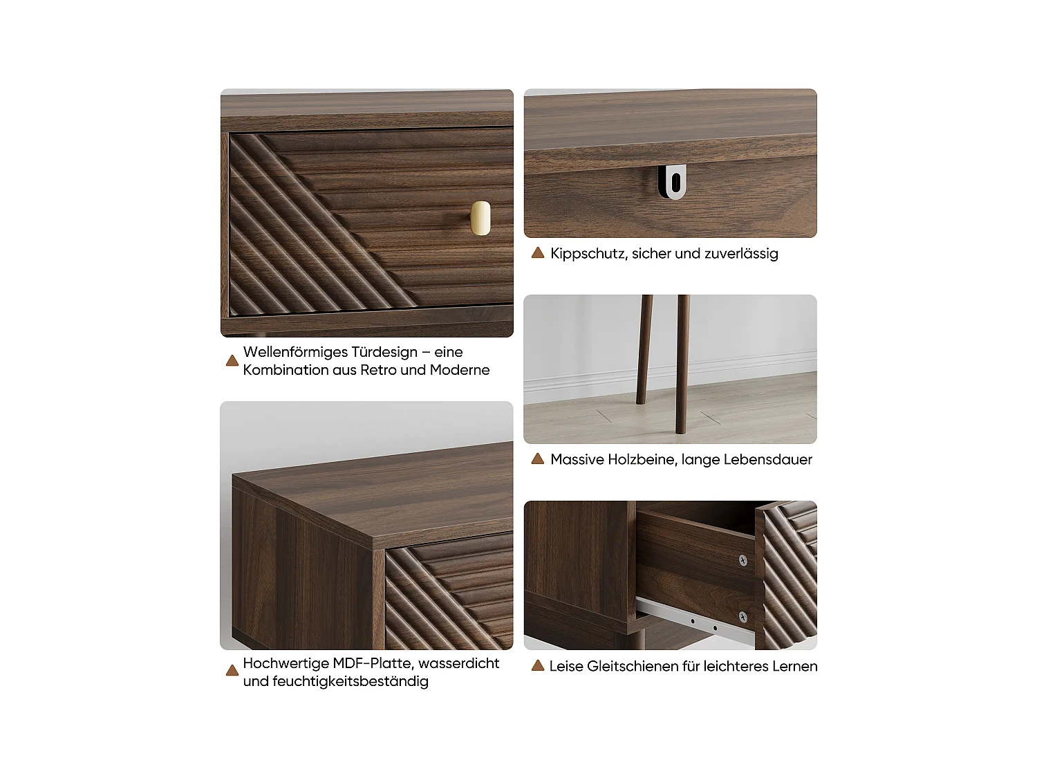 Bureau Mid-Century, 2 tiroirs, MDF, noyer (100x35x80 cm)