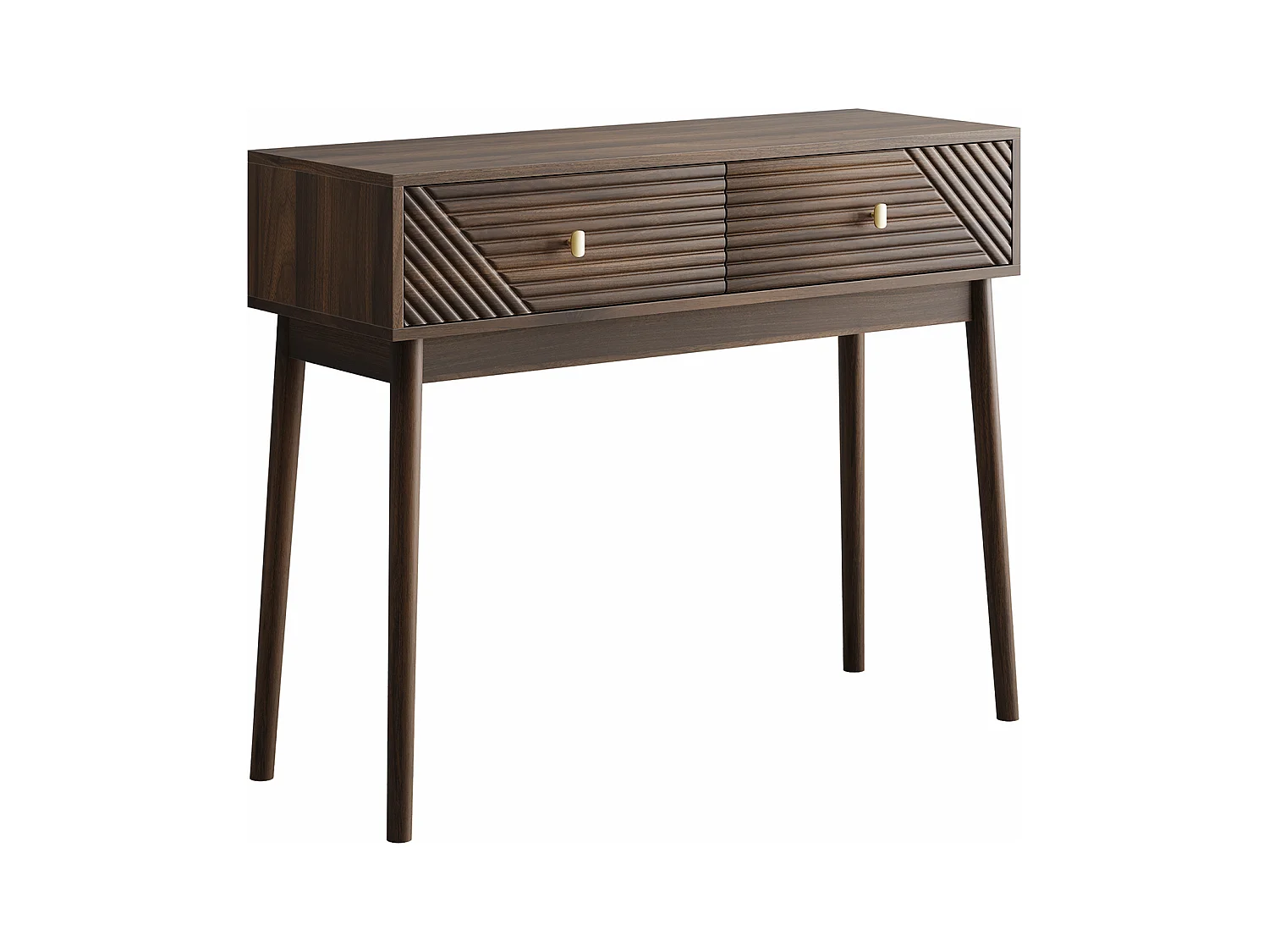 Bureau Mid-Century, 2 tiroirs, MDF, noyer (100x35x80 cm)
