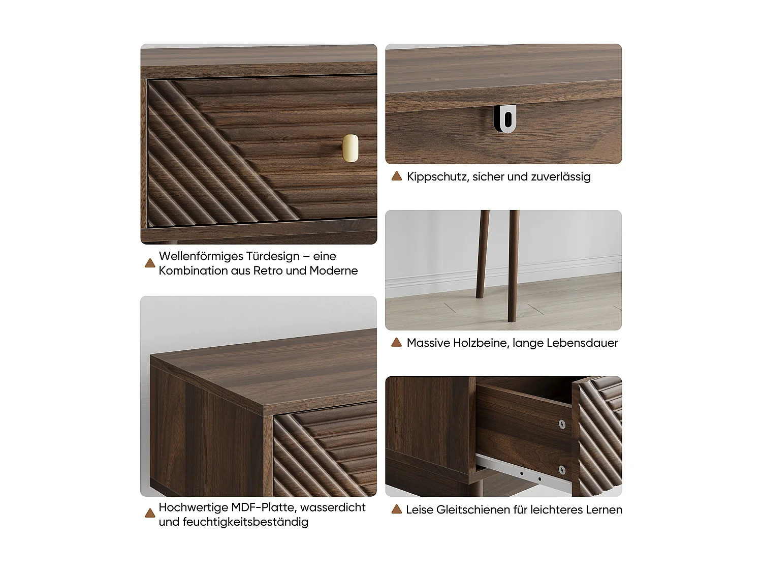 Bureau Mid-Century, 2 tiroirs, MDF, noyer (100x35x80 cm)