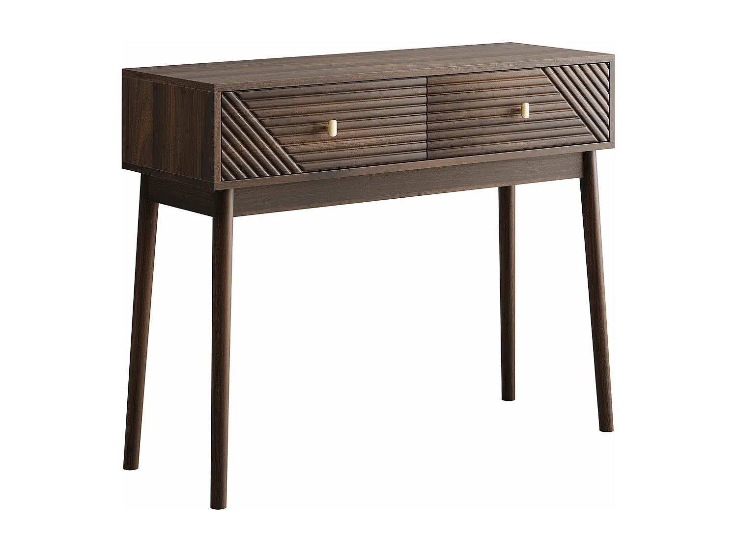 Bureau Mid-Century, 2 tiroirs, MDF, noyer (100x35x80 cm)