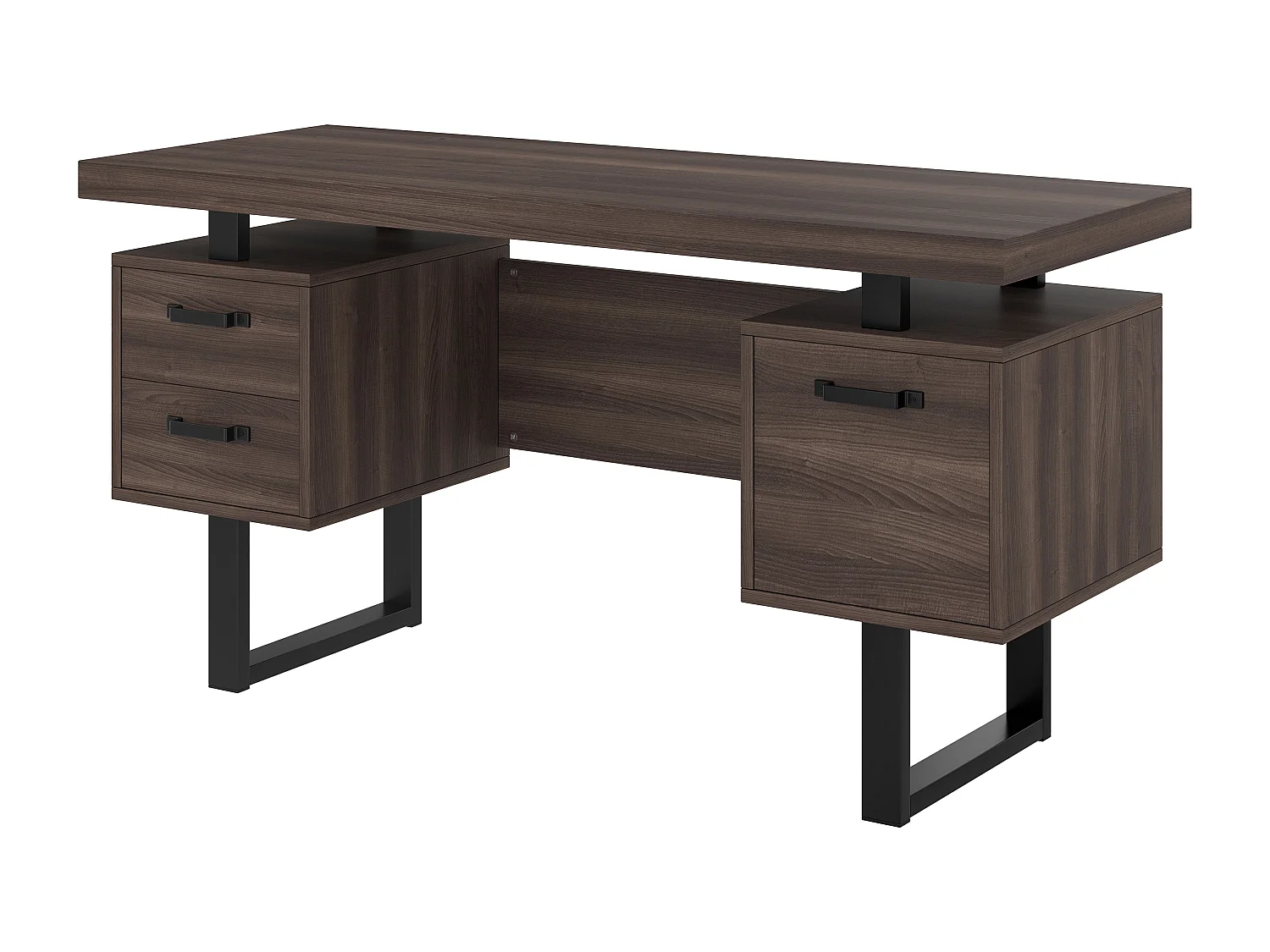 Bureau moderne avec rangement, MDF + métal, design minimaliste, couleur brune (135x54x76 cm)
