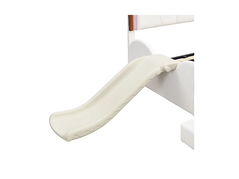 Lit Enfant Cartoon Papillon 140x200 cm, avec Rétro et Échelle, LED Couleurs, Matériau PU, Rose + Blanc (208x250x126 cm)