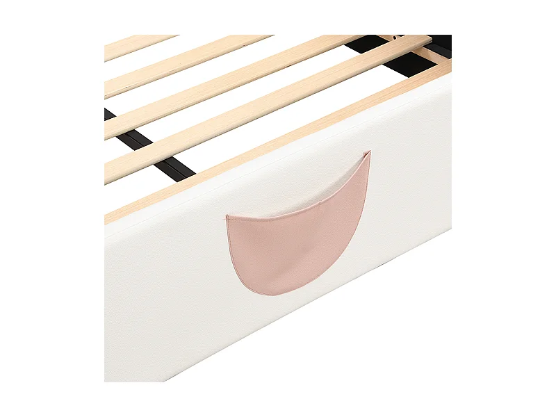 Lit Enfant Cartoon Papillon 140x200 cm, avec Rétro et Échelle, LED Couleurs, Matériau PU, Rose + Blanc (208x250x126 cm)