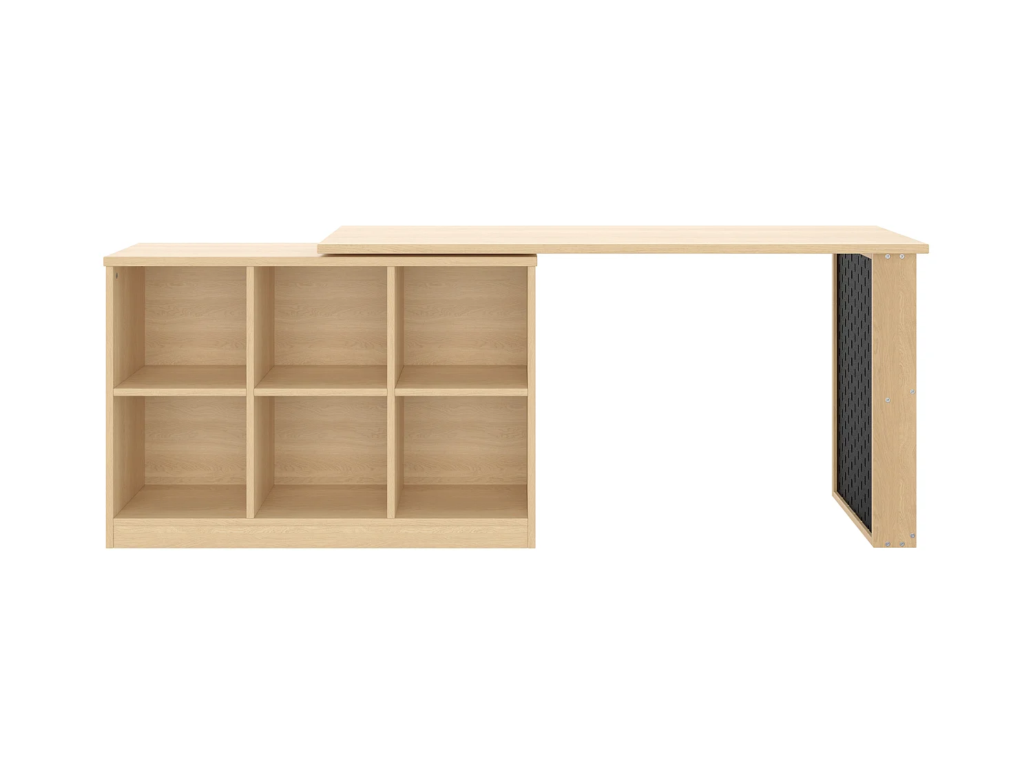 Bureau multifonction, avec étagères et armoires, forme modifiable, plateau épais, MDF, couleur naturelle (140x104x75 cm)