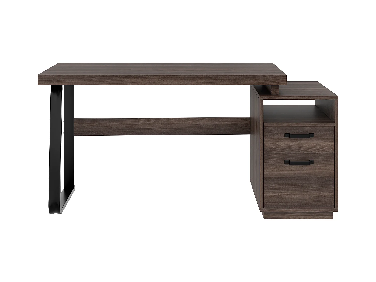 Bureau moderne avec rangement, MDF + métal, design minimaliste, couleur brune (135x54x76.4 cm)