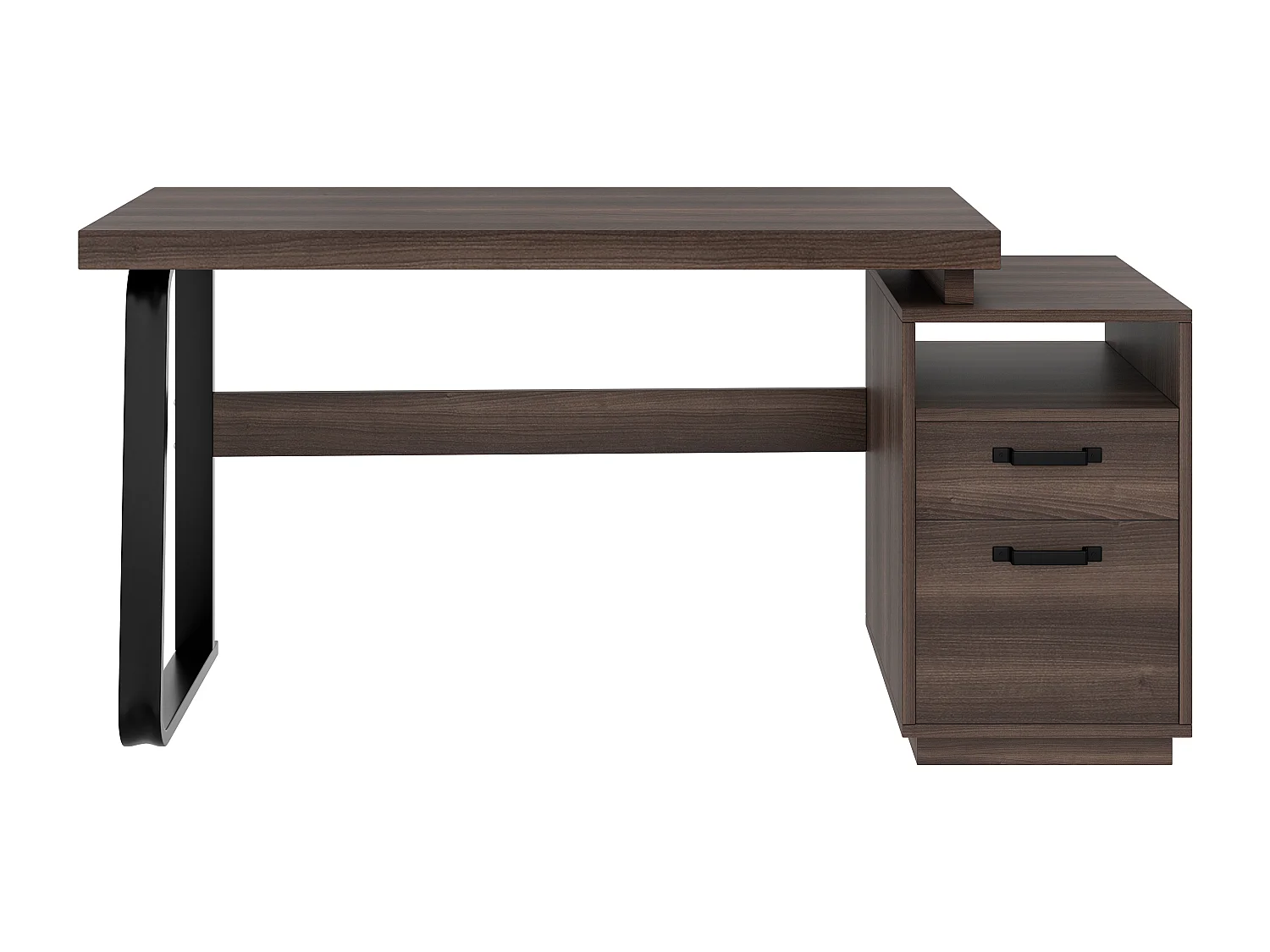 Bureau moderne avec rangement, MDF + métal, design minimaliste, couleur brune (135x54x76.4 cm)