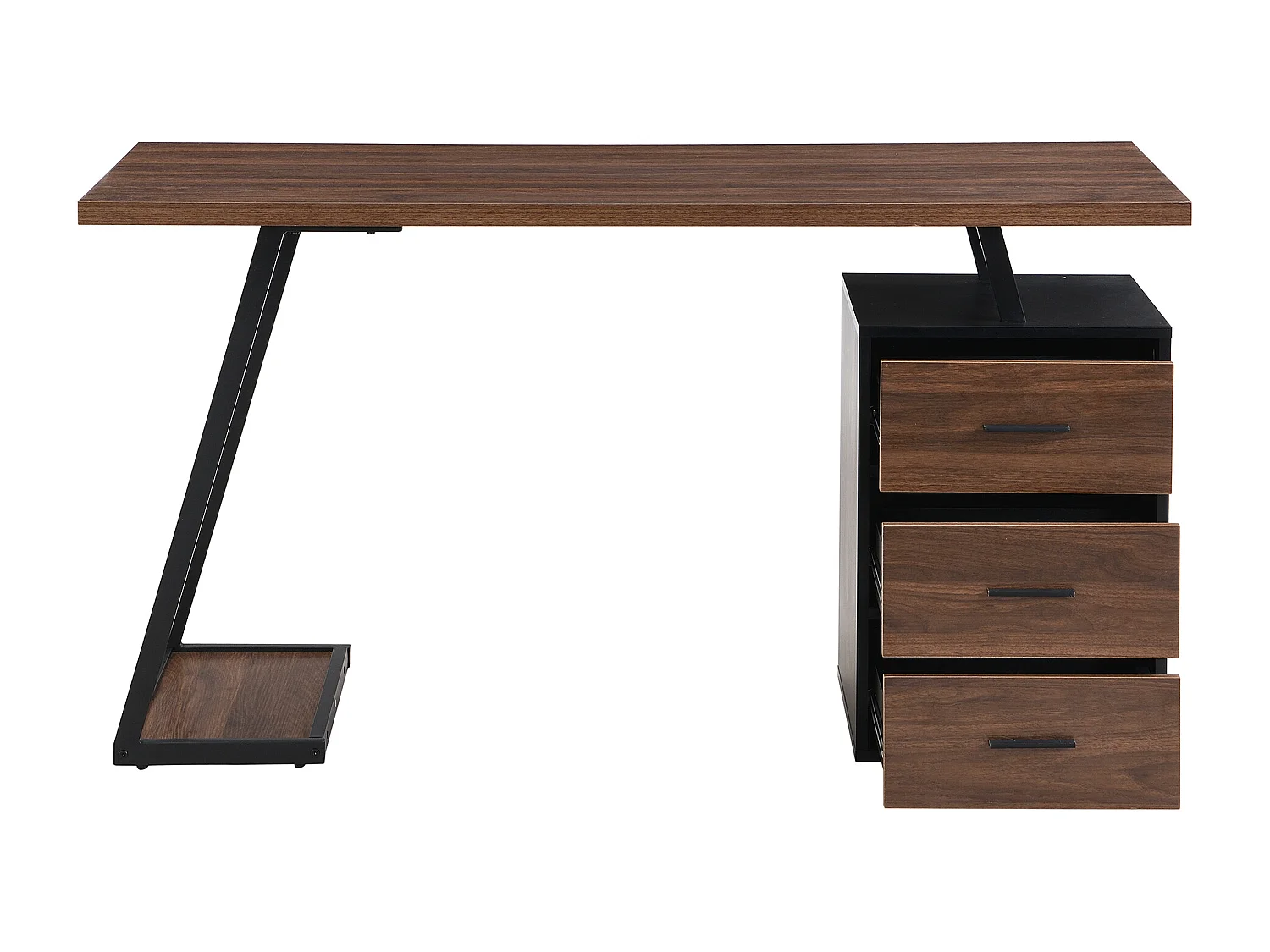 Bureau industriel avec étagères et tiroirs, MDF, métal, marron (138.5x58x75 cm)