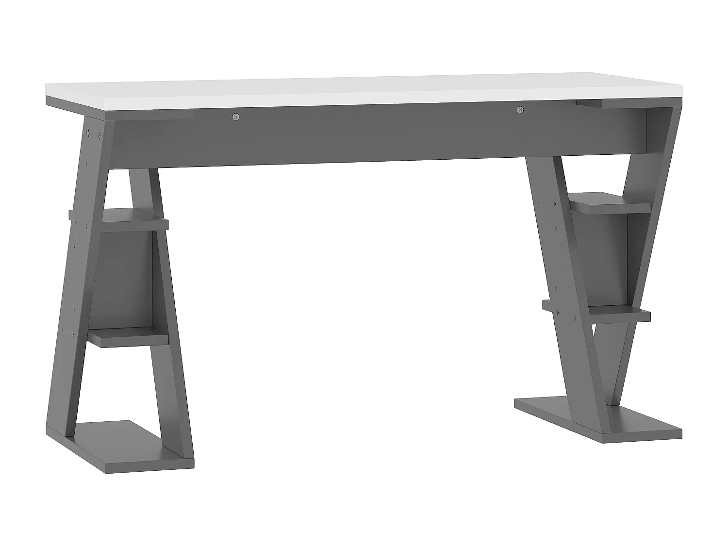 Bureau avec étagères et design X, MDF, gris + blanc (120x50x74 cm)