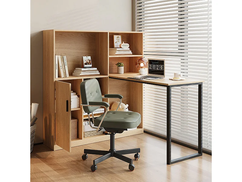 Bureau avec rangement et étagères, design moderne, MDF, naturel (120x50x120 cm)